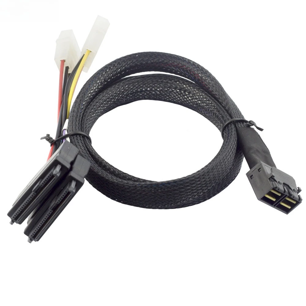Dual Siamese MINI SAS HD 8643 4I To 2X SAS 8639 with POWER Server Cable Length Optional 0.5M 1M