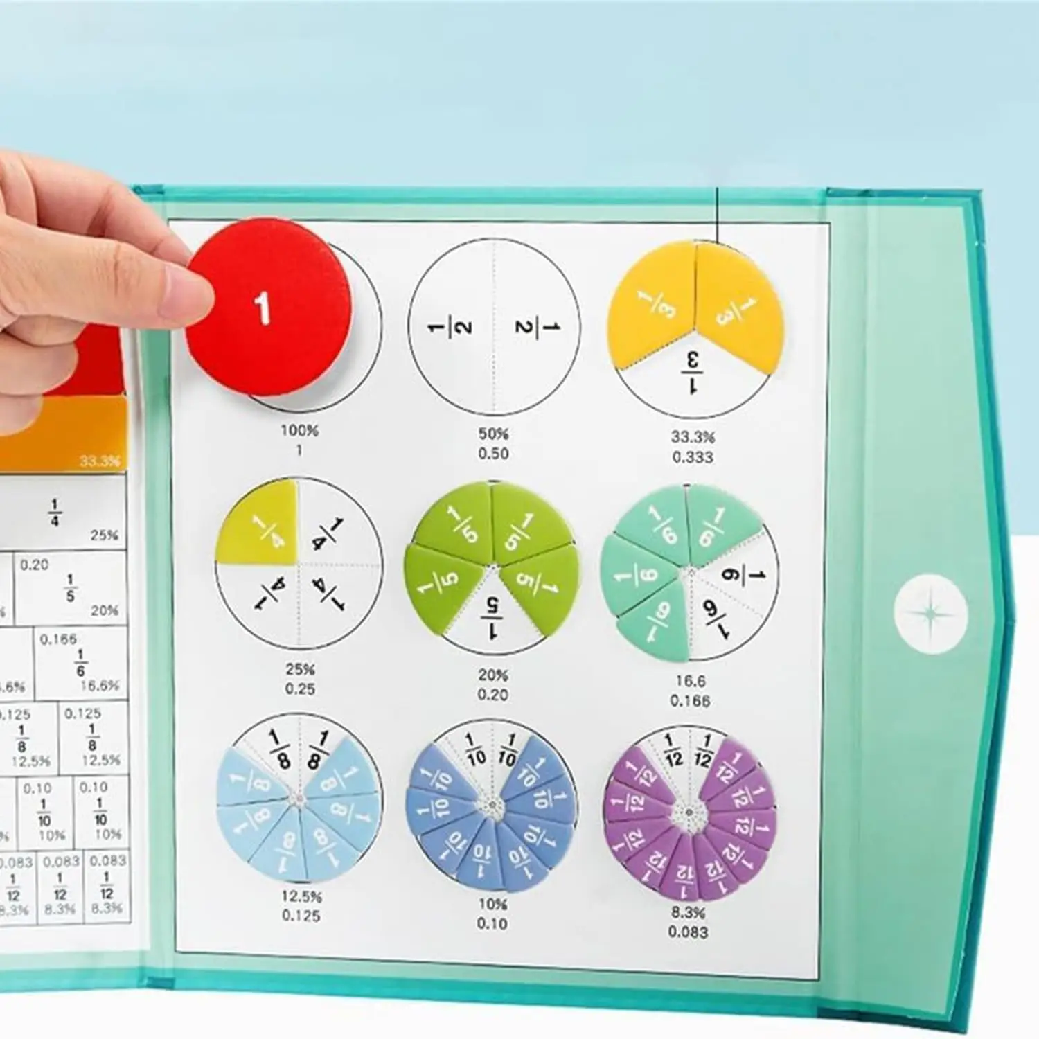 어린이 자기 분수 학습 수학 장난감, 나무 분수 책 세트, 교구 교육 보조, 산수 학습 교육 장난감