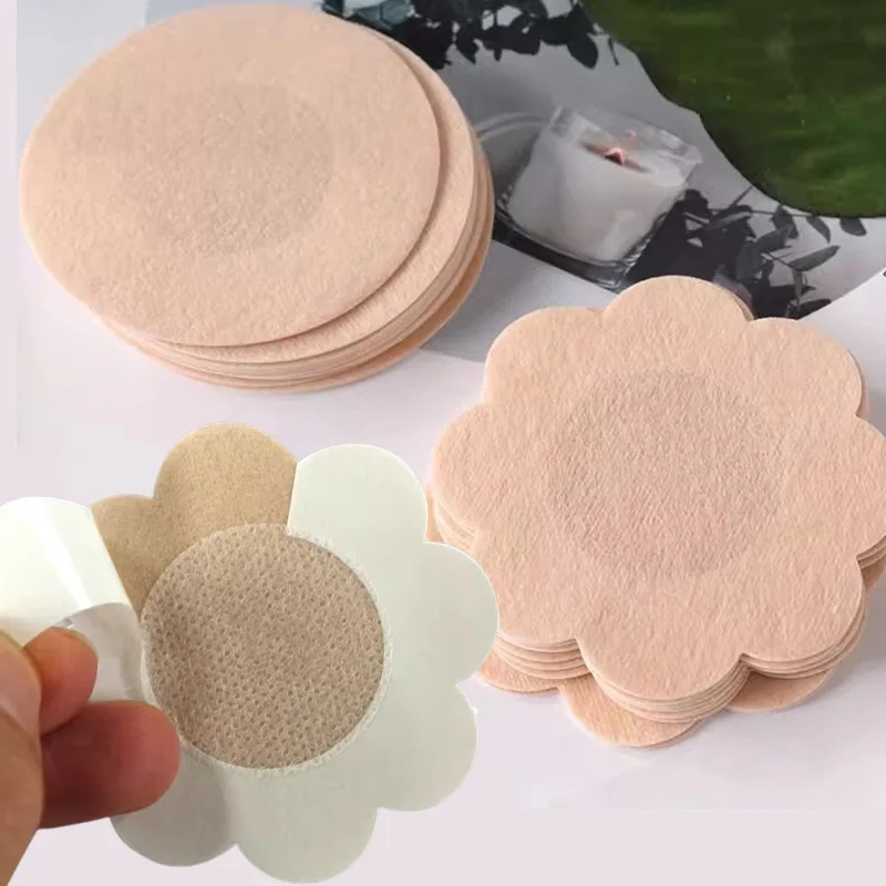 300pcs 여성 보이지 않는 일회용 젖꼭지 커버 스티커 꽃 라운드 자기 접착 유방 브래지어 패딩 가슴 통기성 패치 브래지어