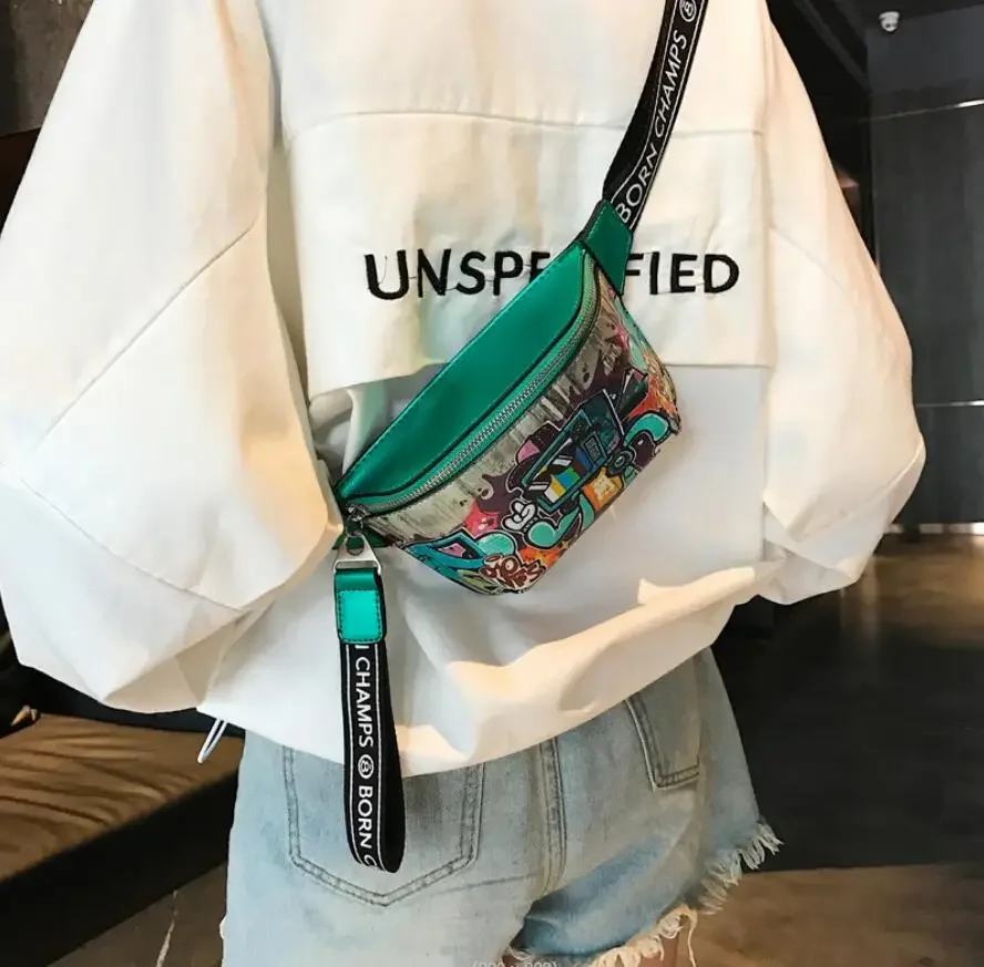 2024 Fashion Hip-hop Painted Small Waist Bag Casual Crossbody Graffiti Chest Disco Girl Bag Single Shoulder Bag