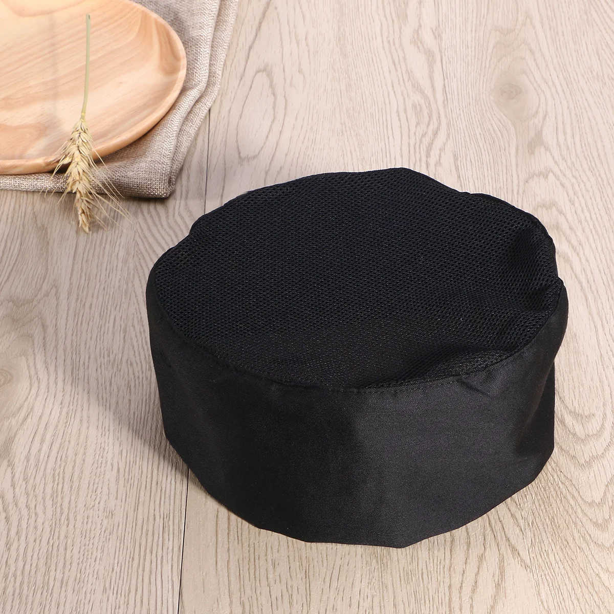 Chapéu de chef preto de malha, tamanho único, alça ajustável, respirável, profissional, boné de caveira, ideal para cozinhar, assar, cozinha