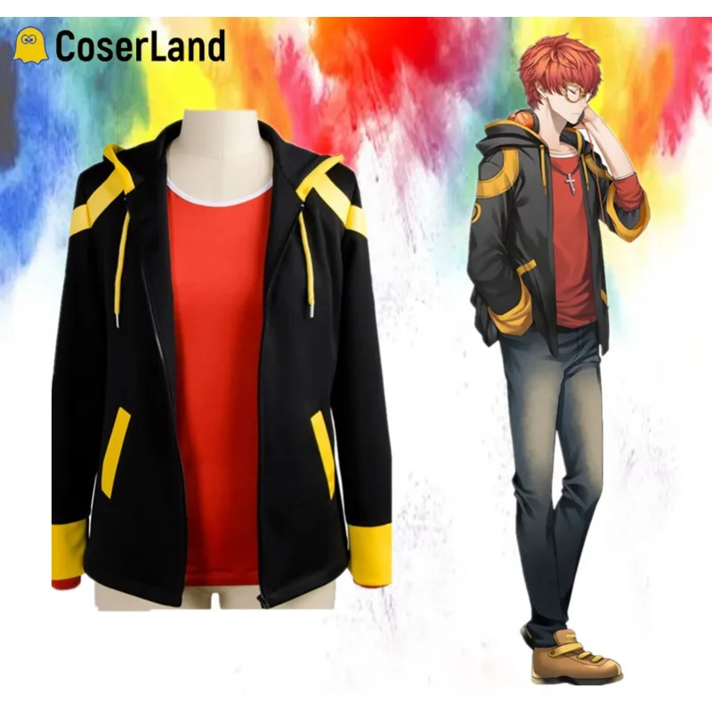 707 cosplay costume Mystic Messenger Saeyoung console cosplay zipper jacket luciel seven hoodies 707 red T-shirt short orange wi