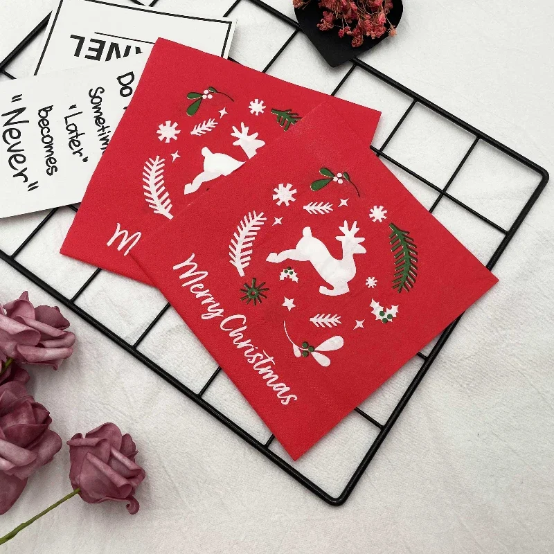 10/20pcs 33cm 2-Ply Red Christmas Deer Napkins Disposable Paper Placemats Ambient Paper for Party Decoration