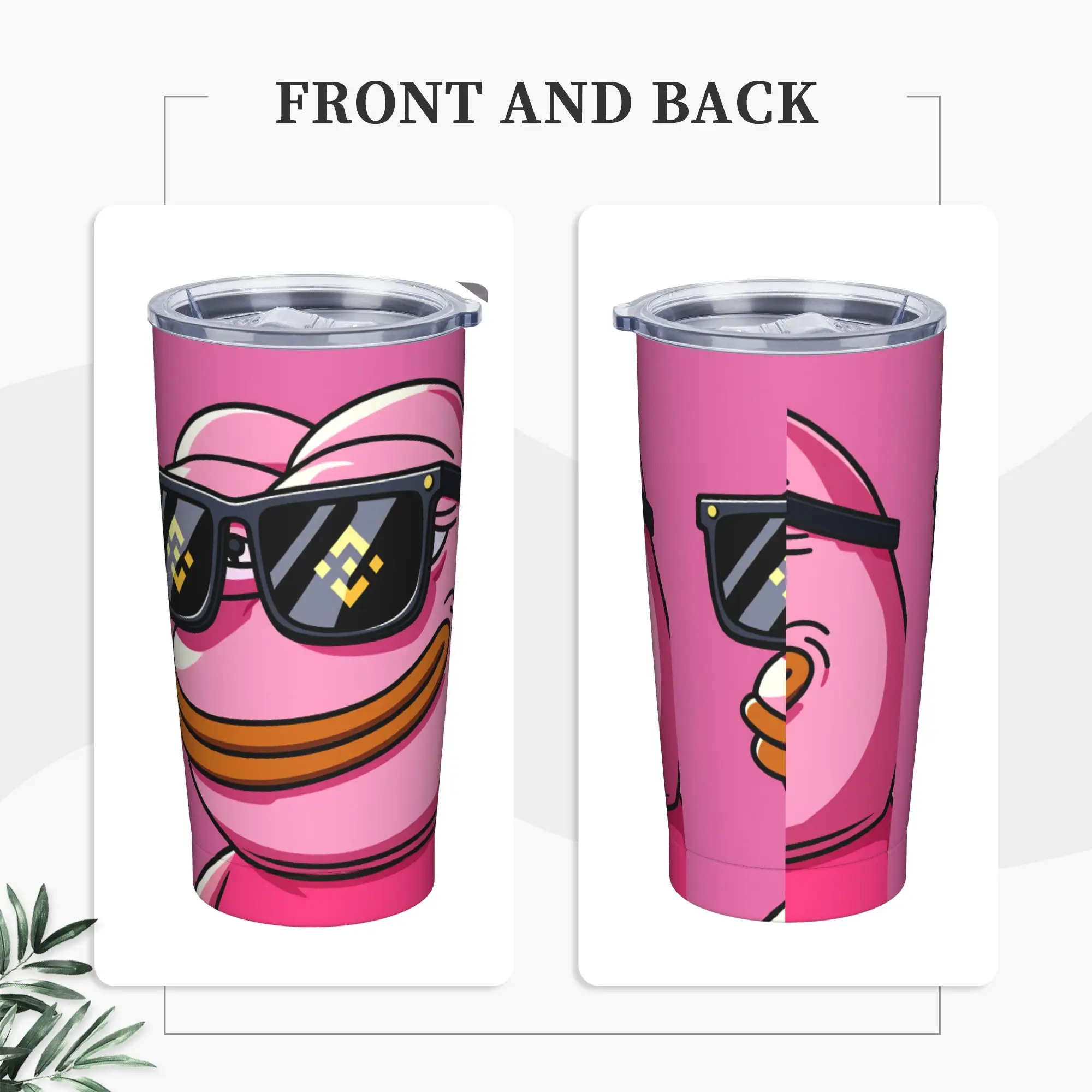 Sad P-Pepe Frog Pink Insulated Tumbler with Lid Stupid Meme Stainless Steel Coffee Mugs Double Wall Car Bottle Cup, 20oz