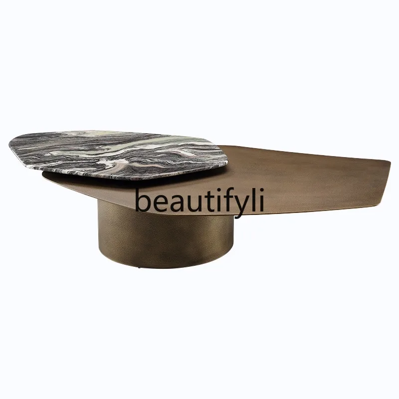 Living room light luxury marble rotating coffee table creates Italian minimalist designer high sense