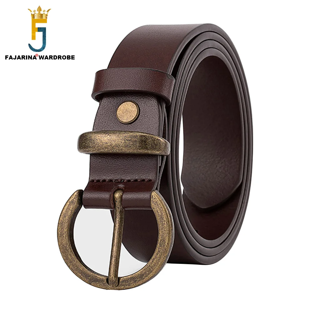 FAJARINA Top Quality 100% Pure Solid Cow Skin Leather Brass Pin Buckle Retro Belt 2.8cm Wide