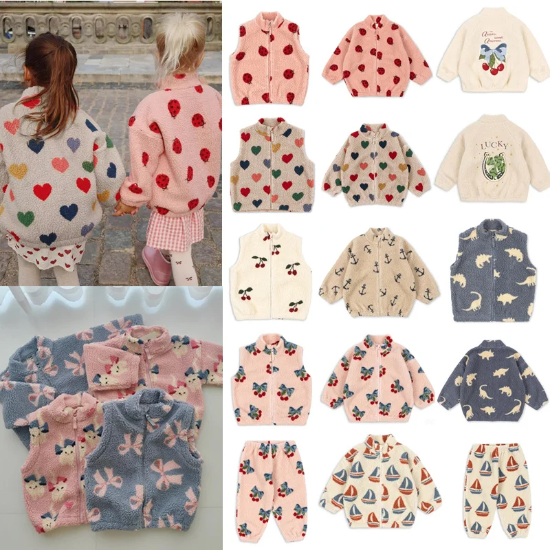 

Girls fleece Coat 2025 Autumn Winter Warm Cartoon Kids Jacket Cute Boy Vest Outwear Clothimh Thickened Girls Children's Clothing