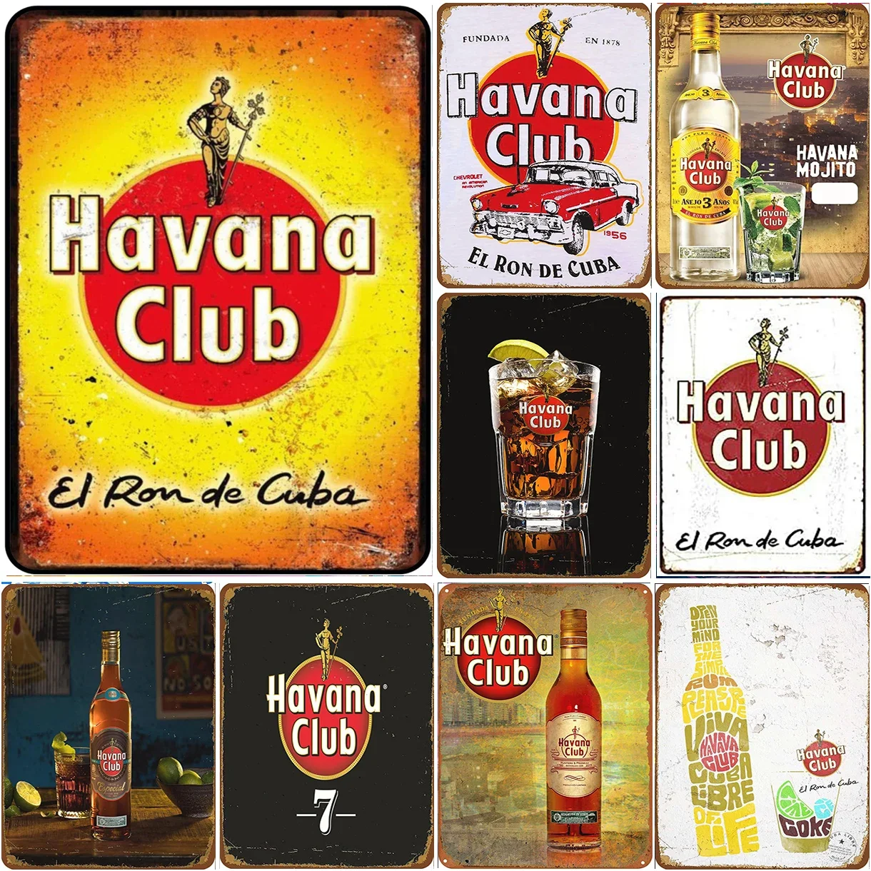 هافانا نادي الروم معدن القصدير علامات كوبا ملصقات جدار اللوحة تسجيل خمر الحديد اللوحة الديكور للمنزل مقهى رجل الكهف نادي با #1