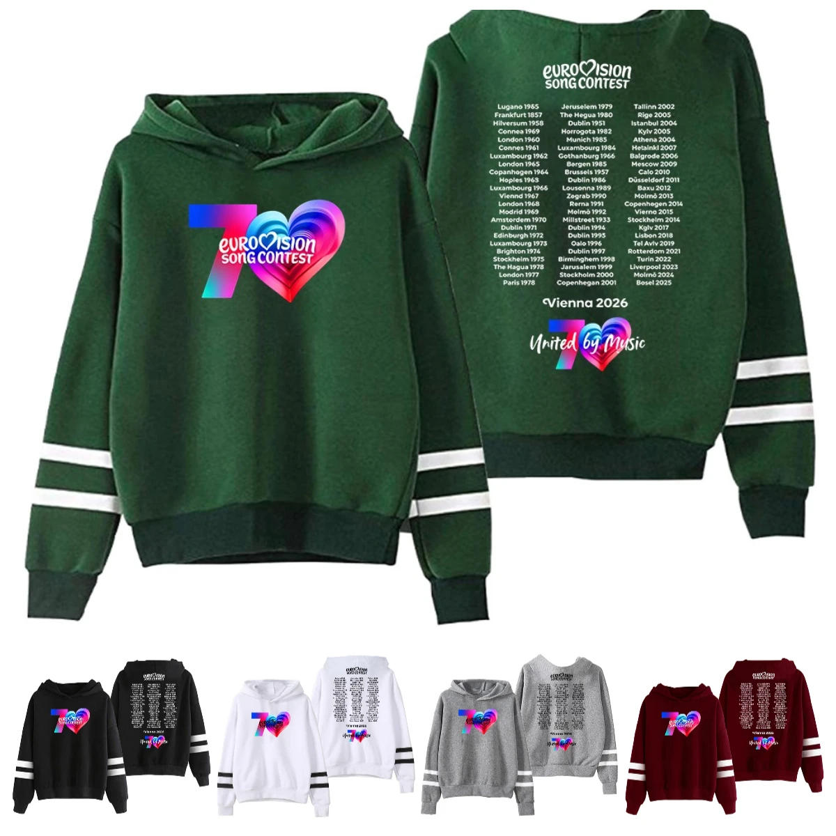 

Eurovision Song Contest Vienna 2026 Merch Hoodie Pocketless Parallel Bars Sleeve Streetwear Women Men Hooded Sweatshirt