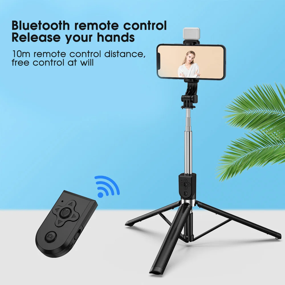 TRAVOR Bluetooth Wireless Selfie Stick Extended 1.67M Live Broadcast Stand Holder Tripod Foldable With Fill Light For Smartphone