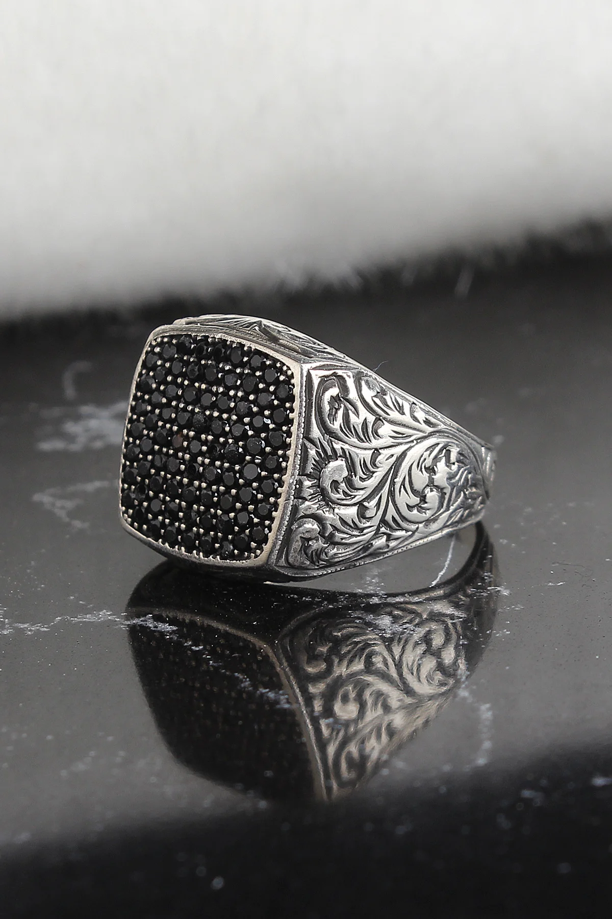 

Zircon Stone Pen İşçilikli 925 Sterling Mens Silver Ring