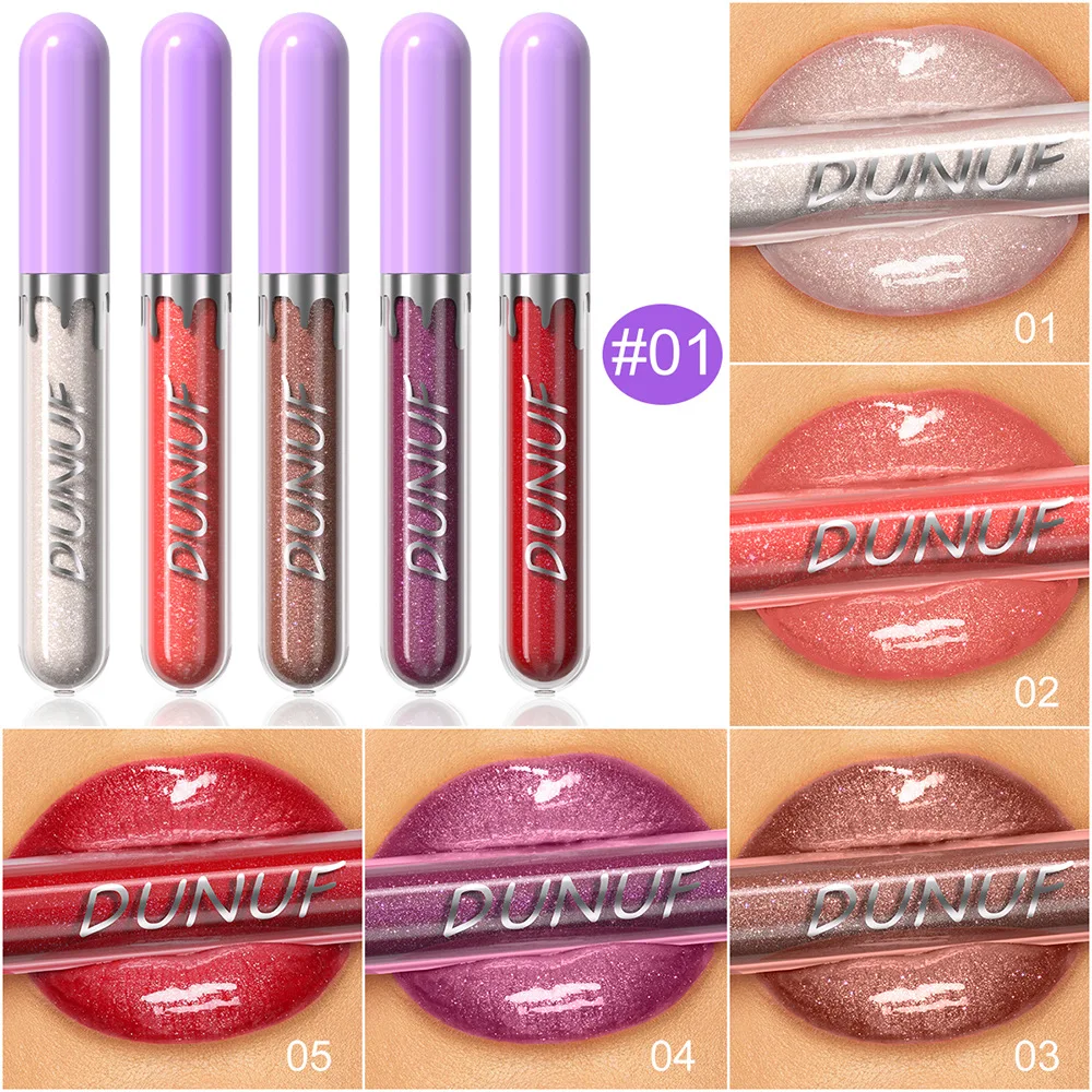 5 Colors Hydration Gift Box Mirror Lip Gloss Set Non-Sticky Cup Nourishing Moisturizing Color Developing Lip Glaze