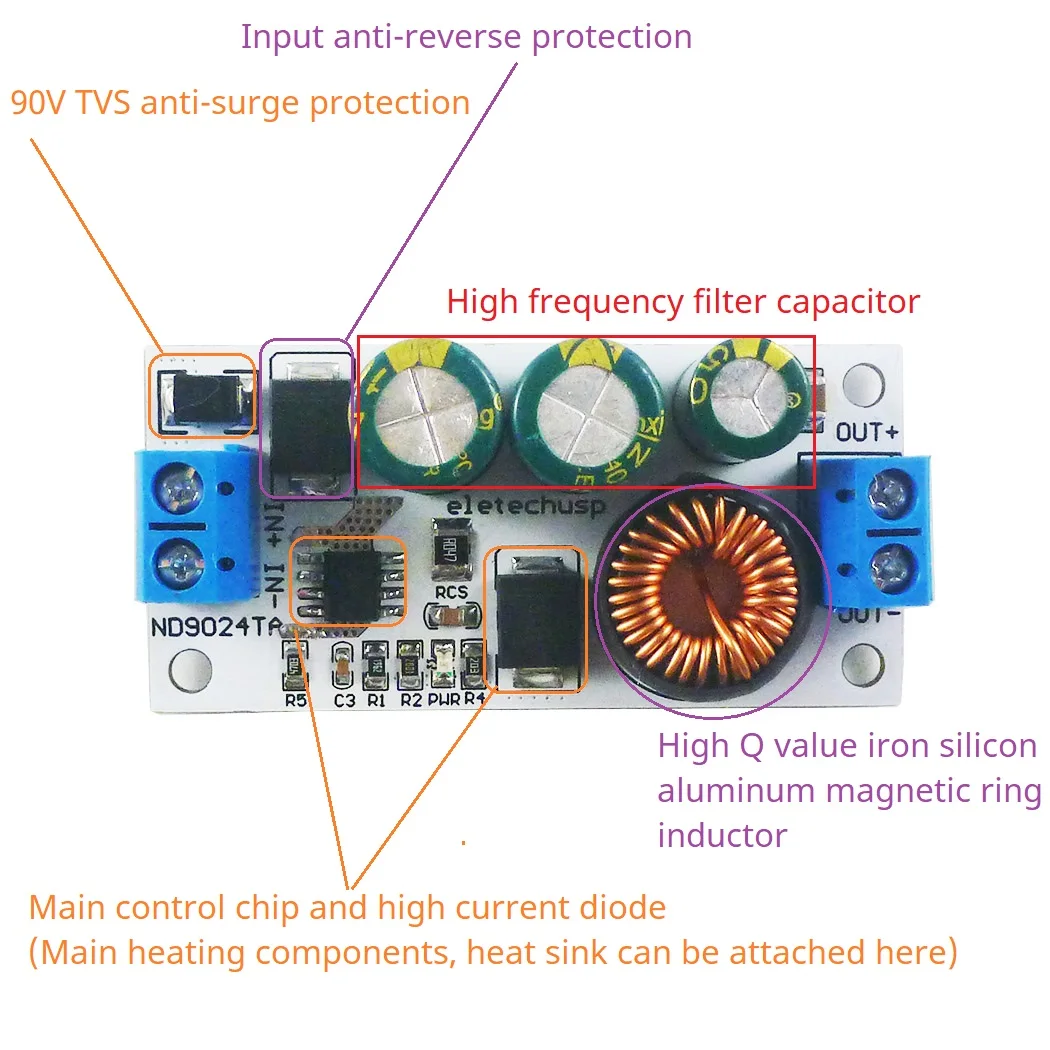 2.5A DC 10-90V to 5V 12V 24V DC-DC Converter High-Voltage Buck Regulator Module for Lion Lipo LiFePO4 Lead-acid Solar battery