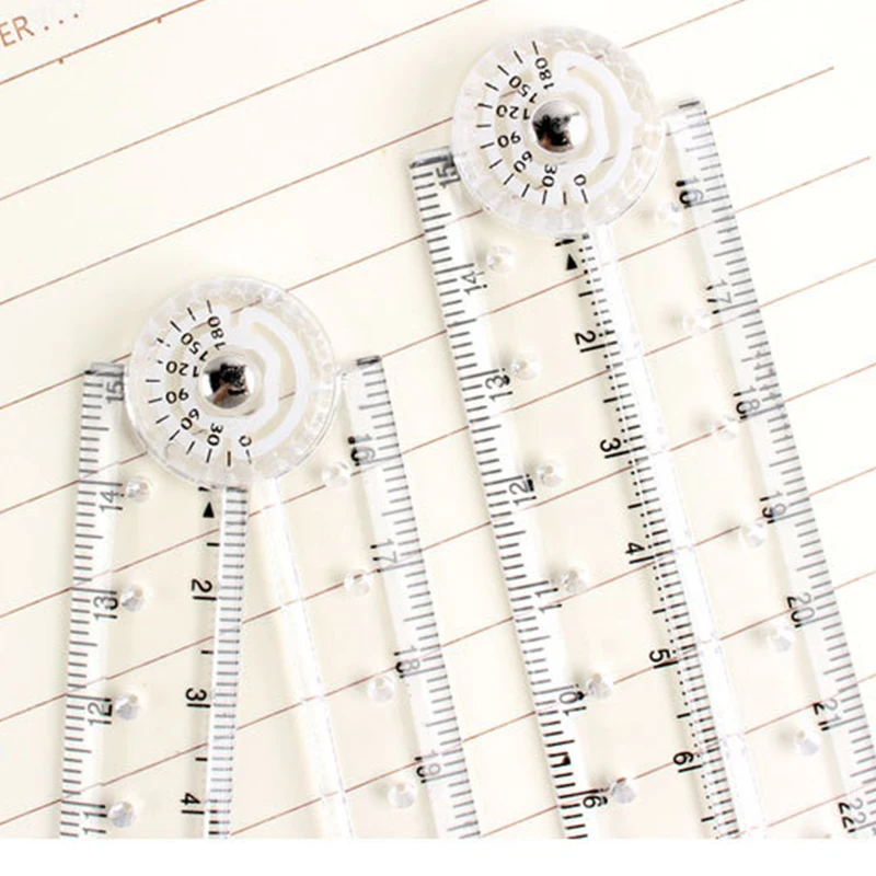 1Pc 30cm Acrylic Transparent Folding Ruler Students Stationery Drawing Measuring Tools Straight Rulers with Small Protractor