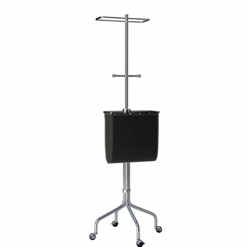 Medieval stainless steel mobile creative coat multifunctional clothes rack with storage floor.