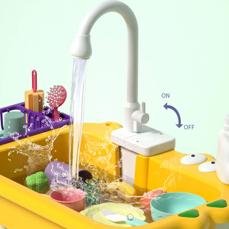 Pretend Play Electric Dishwasher Set Sink Tableware Simulation Kitchen Toys Pretend Play for Children Early Educational Toy Gift