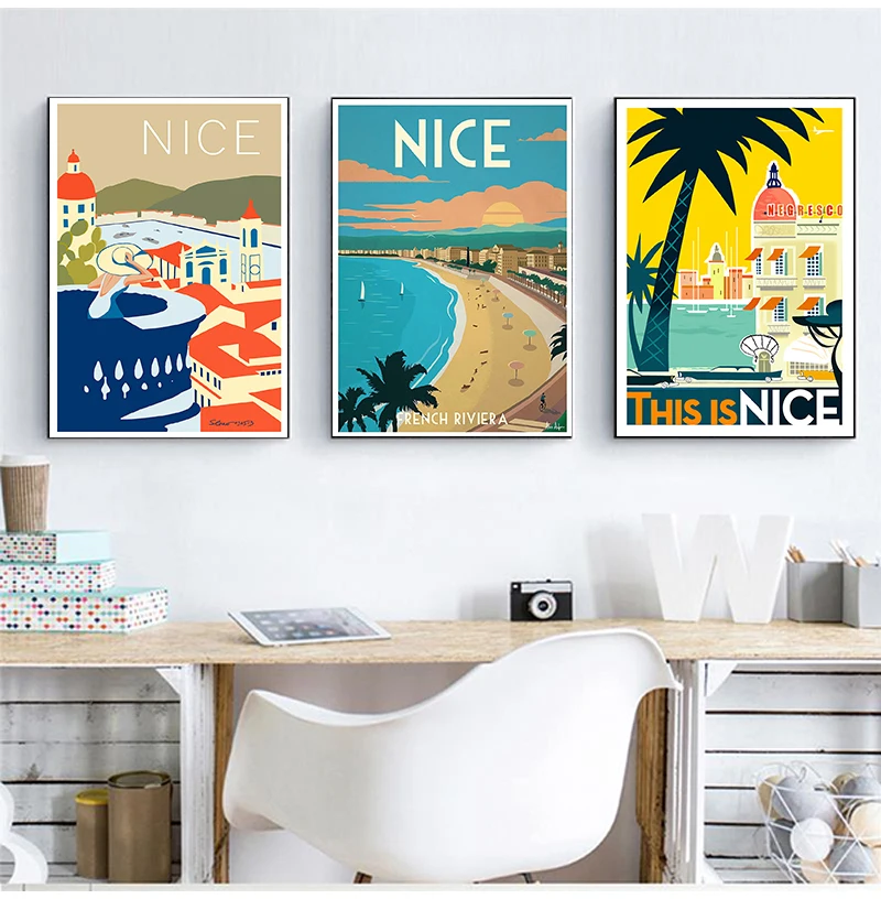 Provence Nice France Pop Art Travel Canvas Painting Vintage Wall Kraft Posters Coated Wall Sticker Home Decor Picture Gift