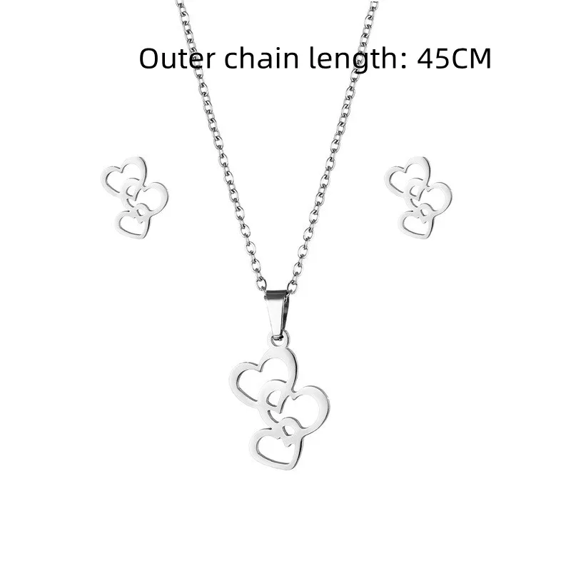 NEW Stainless Steel Necklaces earrings set Light Luxury Heart Pendant Charm Korean Fashion Necklace For Women Jewelry Gift TZ133