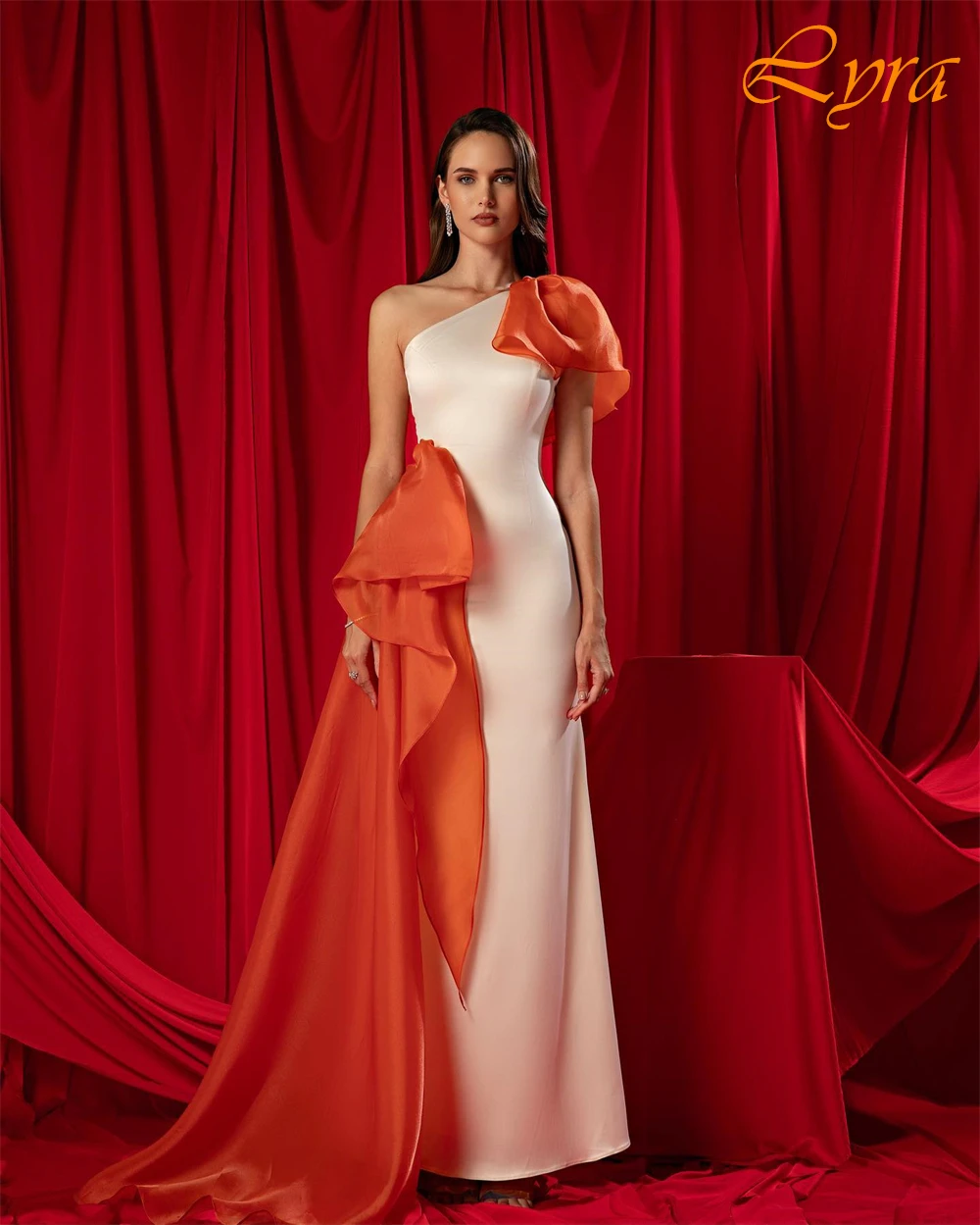 Customized Satin One Shoulder Mermaid Evening Dress Classic Panel Train Party Dresses Temperament  Special Occasion Gowns