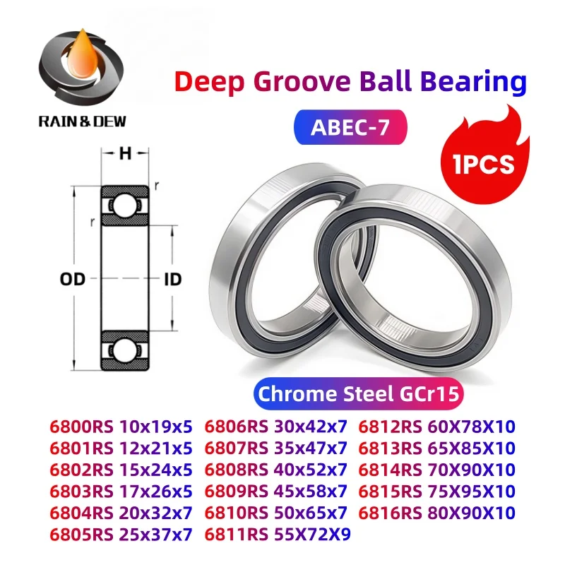 1PCS 6803 2RS Bearing 17X26X5 mm ABEC-7 Metric Thin Section Ball Bearings 6800RS 10x19x5mm 6802RS 15x24x5mm 6805RS 25x37x7mm