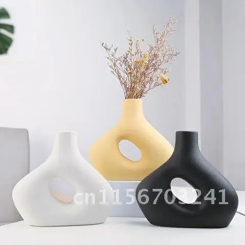 

Ceramic Nordic Vase Flower Frosted Container Modern Art Living Room Home Decoration Office Interior Garden Decor Accessories