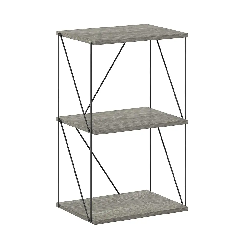 

Rata 3-Tier Industrial Multipurpose Flat Base Shelf Display Ra With Metal Frame, French Oak Grey