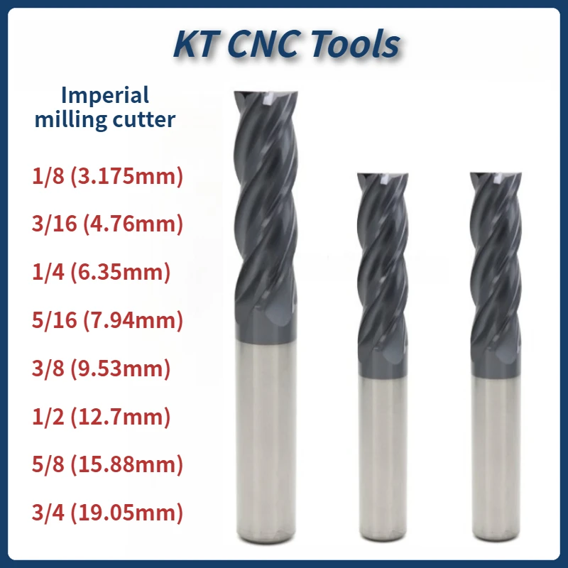 Carbide Inch Milling Cutter 1/8 3/16 1/4 5/16 3/8 1/2" CNC End Mill 4 Flute Professional HRC55 3.175 6.35 12.7MM