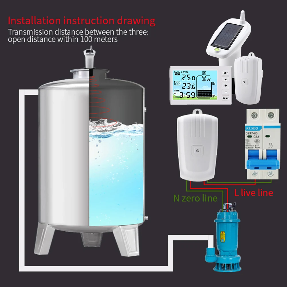 Medidor de nivel de líquido de tanque de agua inalámbrico ultrasónico, alarma alta/Baja, Monitor de nivel de agua, Sensor de nivel de agua