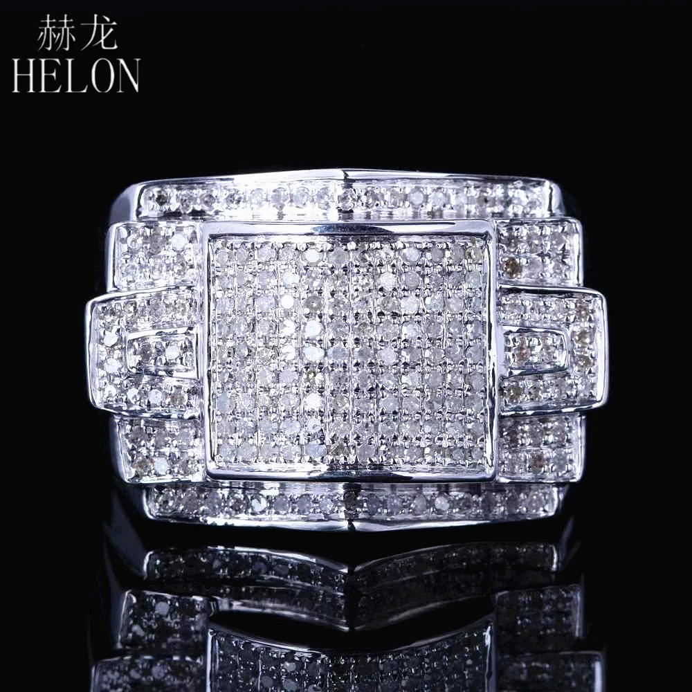 HELON 925 Sterling Silver Men's Band Stylish Party Glamorous Wedding Genuine Natural Diamonds Ring Fine Jewelry Designer Band