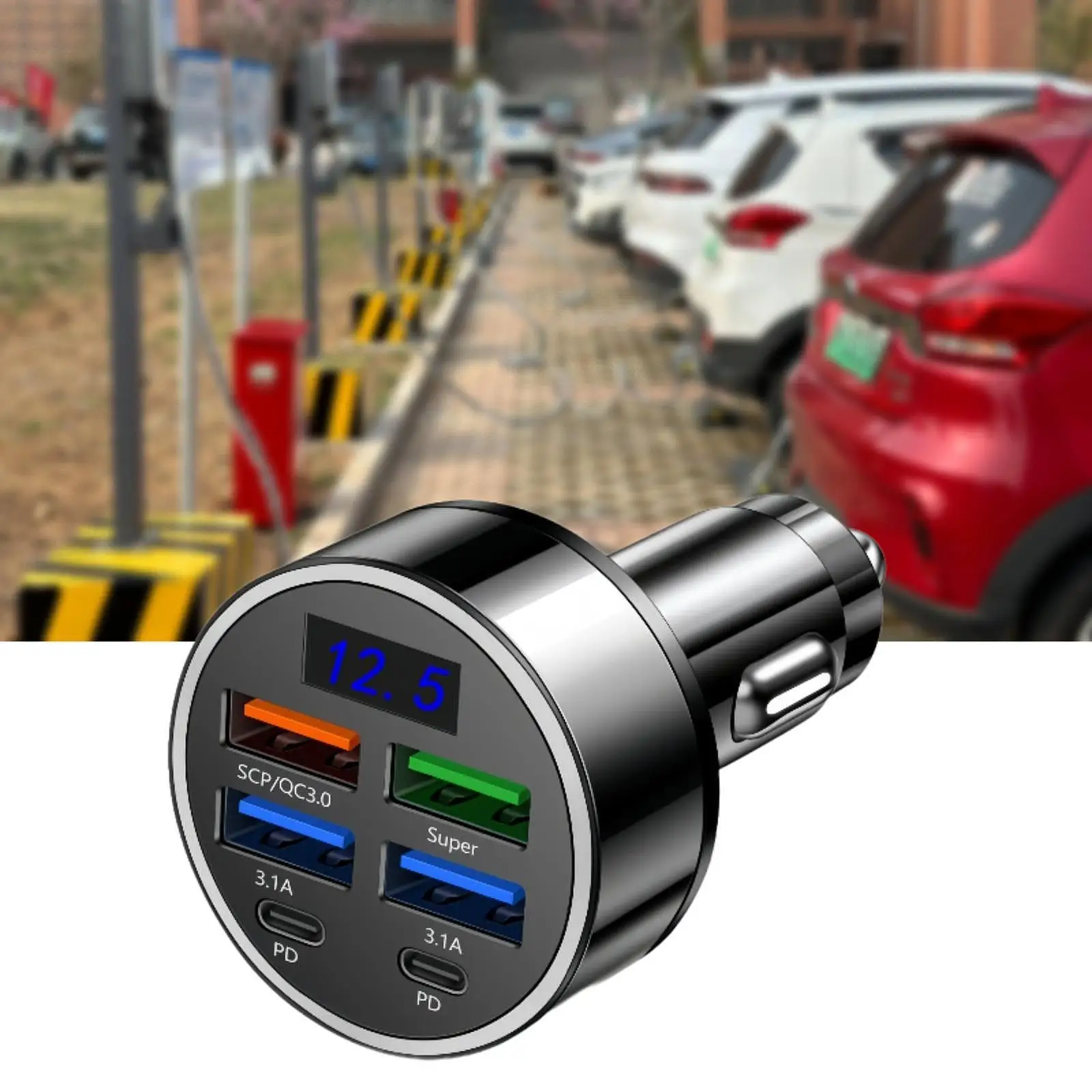 USB Outlet Car Charger 4 USB+2 PD Digital Display for 12V 24V Off Roads