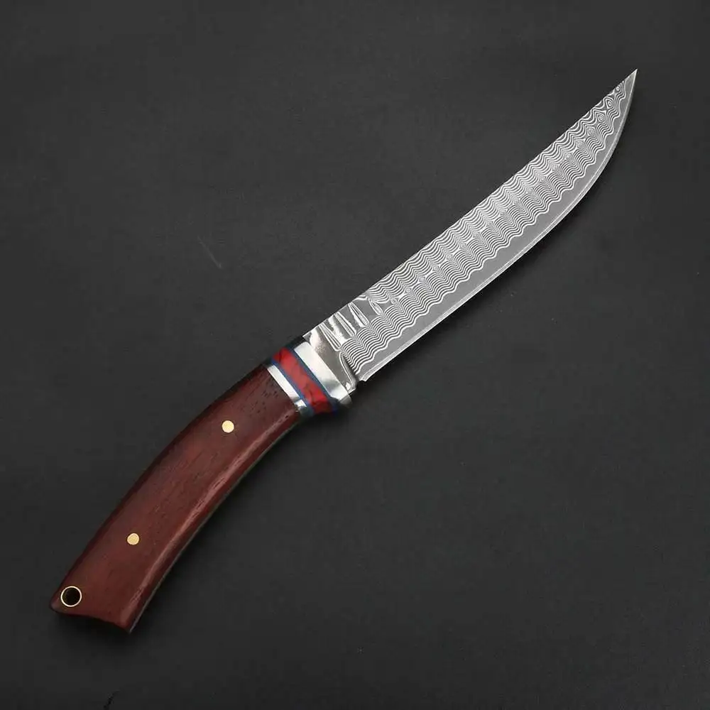 High-hardness Damascus steel straight knife, with a handle, kitchen professional chef fixed-blade fruit knife, barbecue knife, b