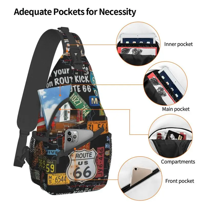 Vintage Amerika Road Route 66 Sling Borst Tas Custom Crossbody Schouder Rugzak Voor Mannen Reizen Dagrugzak