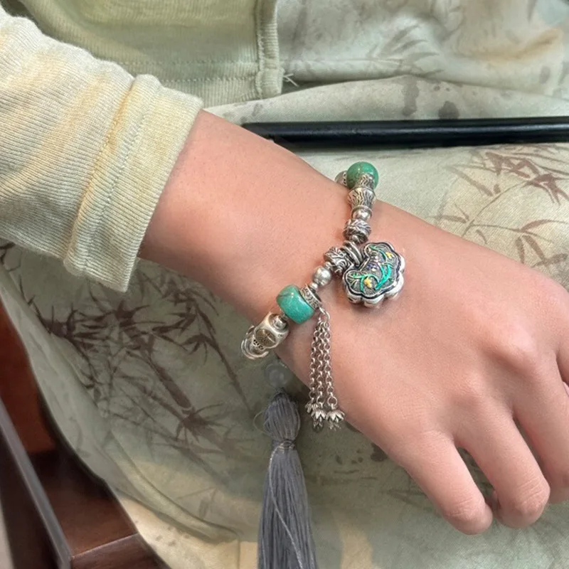 Personality Retro Lock Design Turquoise Stone 925 Sterling Silver Female Charm Bracelet Jewelry Women Birthday Gifts 2026 New