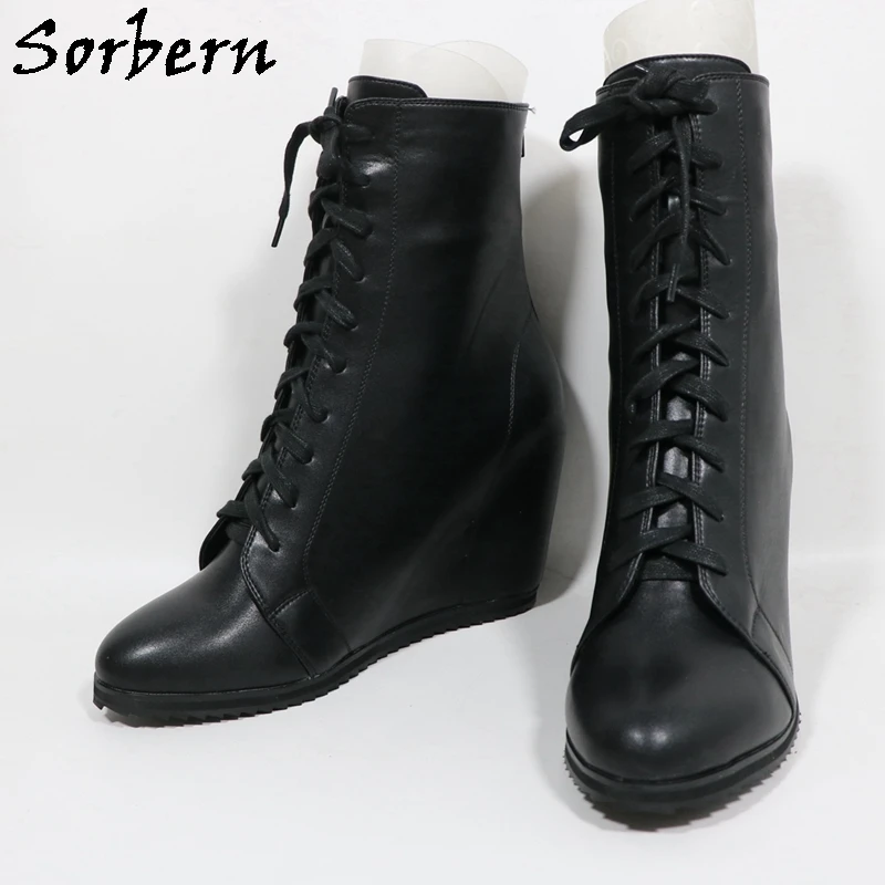 Sorbern Stivaletti alti unisex da donna stringati taglie forti piattaforma visibile tacchi alti cerniere posteriori punta tonda colore personalizzato