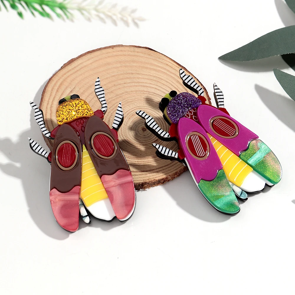 Novo colorido bonito besouro acrílico emenda broches para mulheres adorável dos desenhos animados inseto crachá pinos jóias roupas acessórios presentes