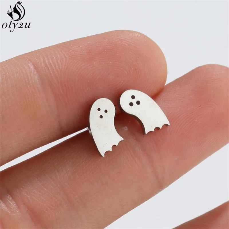 Fashion Skull Stud Earrings for Women Punk Stainless Steel Halloween Ghost Piercin Ear Post Earings Skeleton Jewelry Wholesale