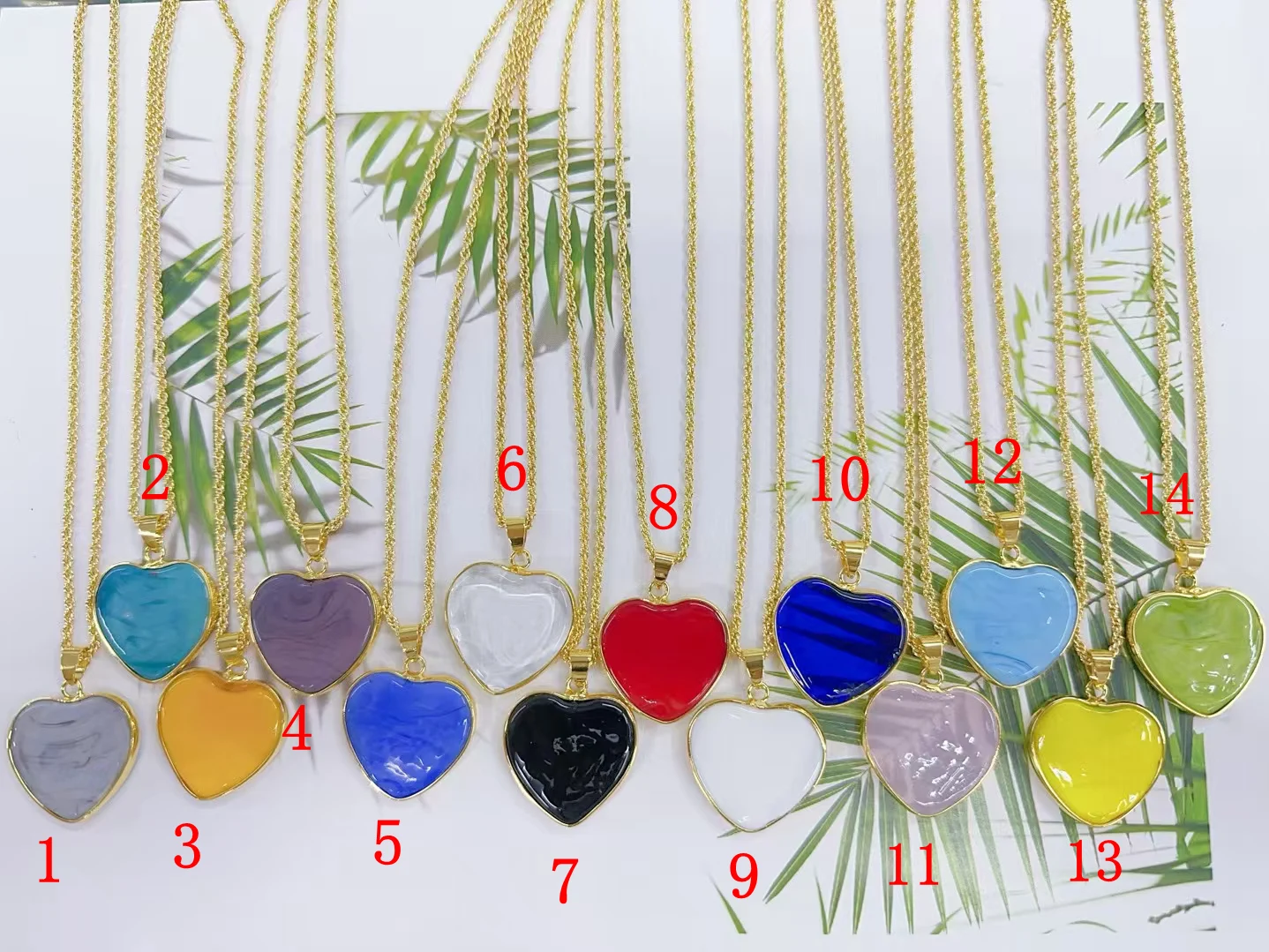 

5Pcs /18K Gold Plated Rainbow Multi Colored Glaze Lampwork Glass Clear Pure Heart Shaped Charm Trendy Pendants Necklace