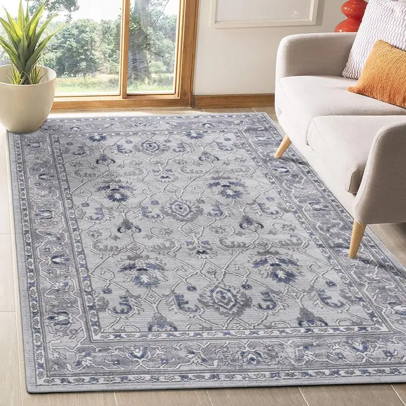 

Stylish 8X10 Grey Blue Oriental Non-Shedding Area Rug for Living Room Bedroom Dining Room Home Office, Stain Resistant Design