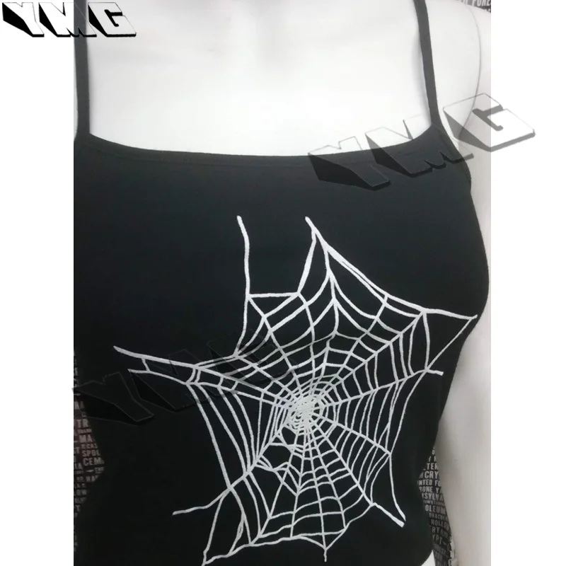 Camiseta de araña gótica Grunge para mujer, ropa Y2k Punk ajustada para niña, ropa de calle gótica Punk para bebé, camisola informal negra, Top corto negro