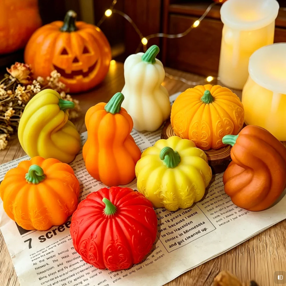 Halloween Pumpkin Decoration Silicone Mold DIY Pumpkin Aroma Candle Diffuser Stone Gypsum  Moulds
