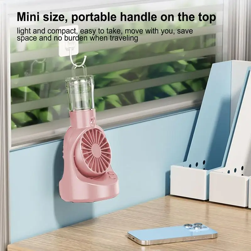 Kipas kabut portabel, kipas semprot Mini genggam pengisian daya USB, perlengkapan pendingin luar ruangan dengan botol kabut untuk ruang tamu dan mobil