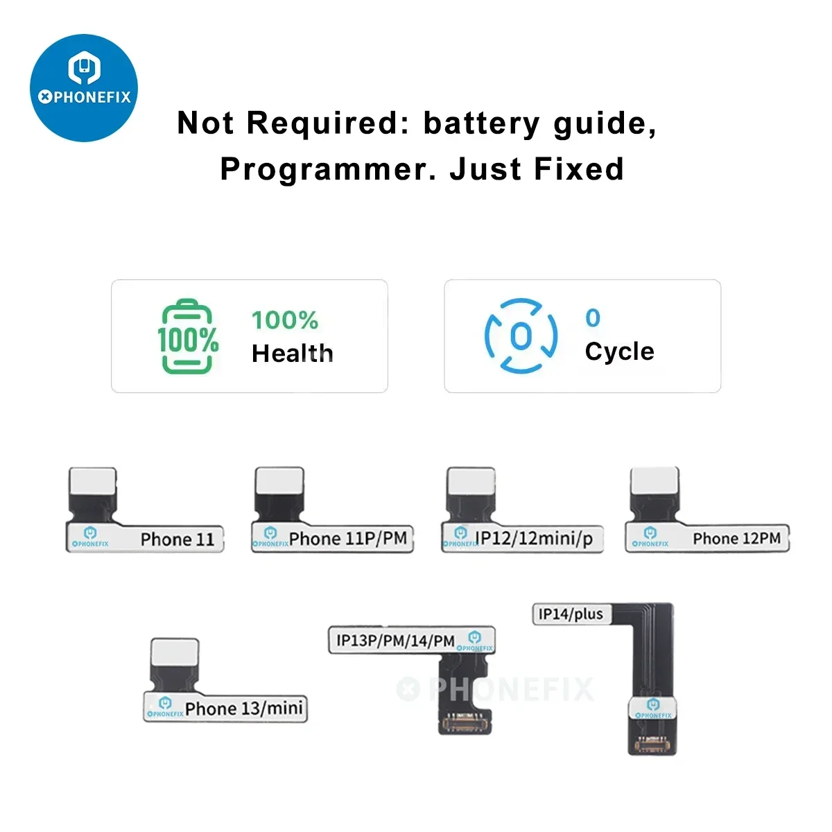 PHONEF Pre-Programmed Battery Tag-on Flex Cable For iPhone 11 12 13 14 Pro Max Battery Reset Programming Repair Replacement Tool