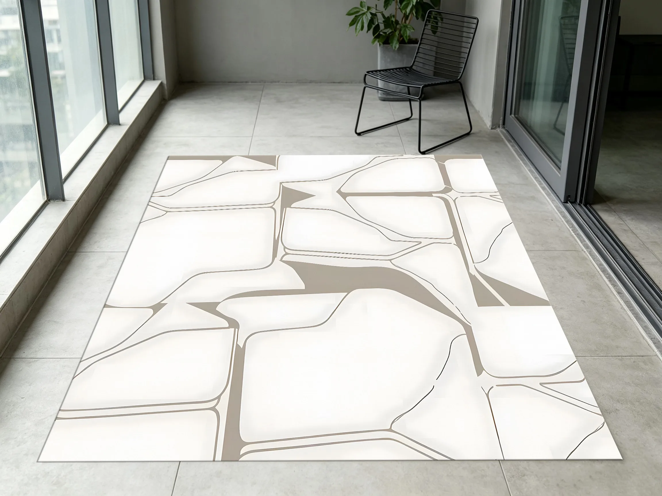 Beige Irregular Geometric Crack Pattern Velvet Area Rug, Soft Light Luxury Texture for Living Room Bedroom Home Decor
