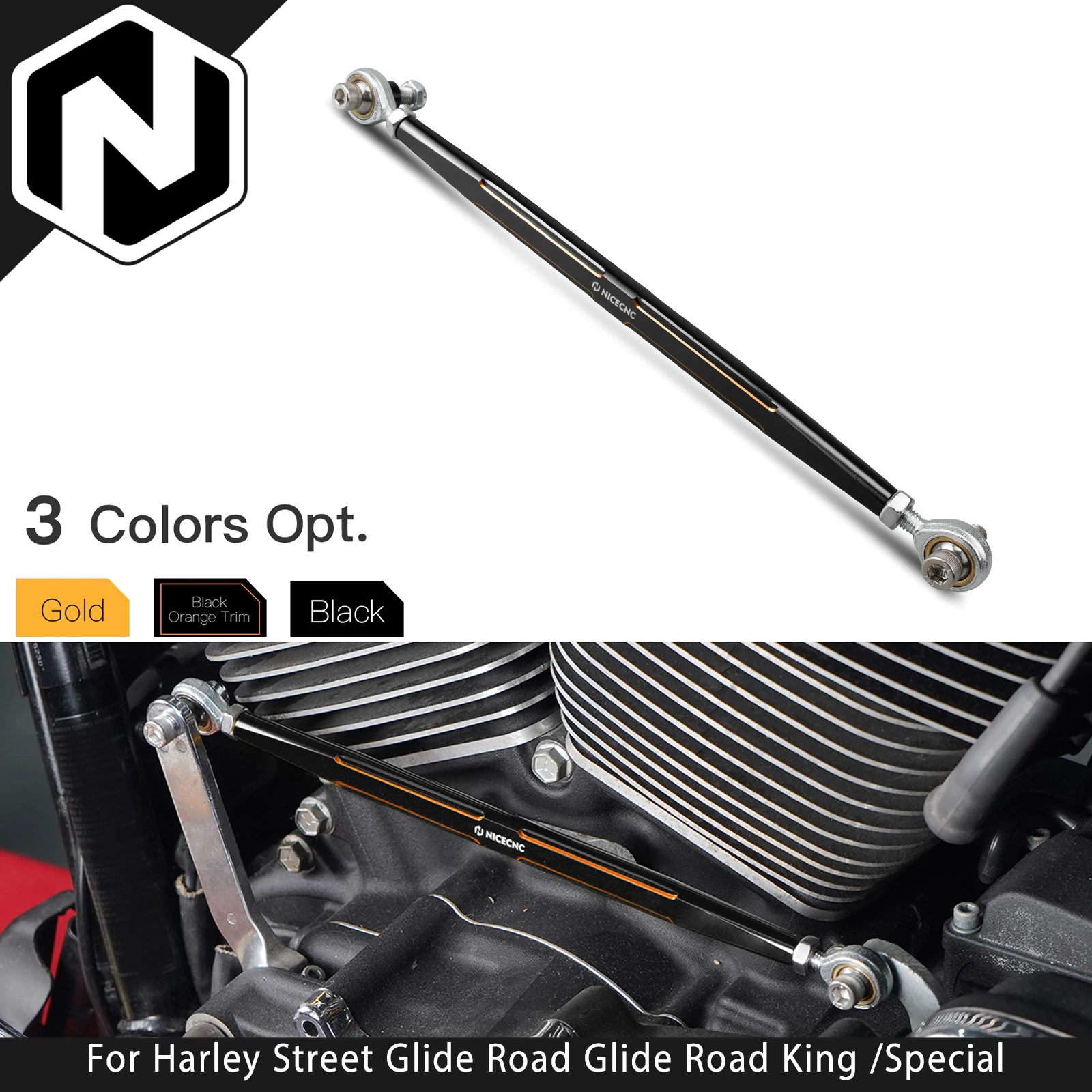 Nicecnc haste de ligação de mudança de engrenagem para harley street glide especial flhxs road glide road king especial flhrxs fat bob fxfbs 114