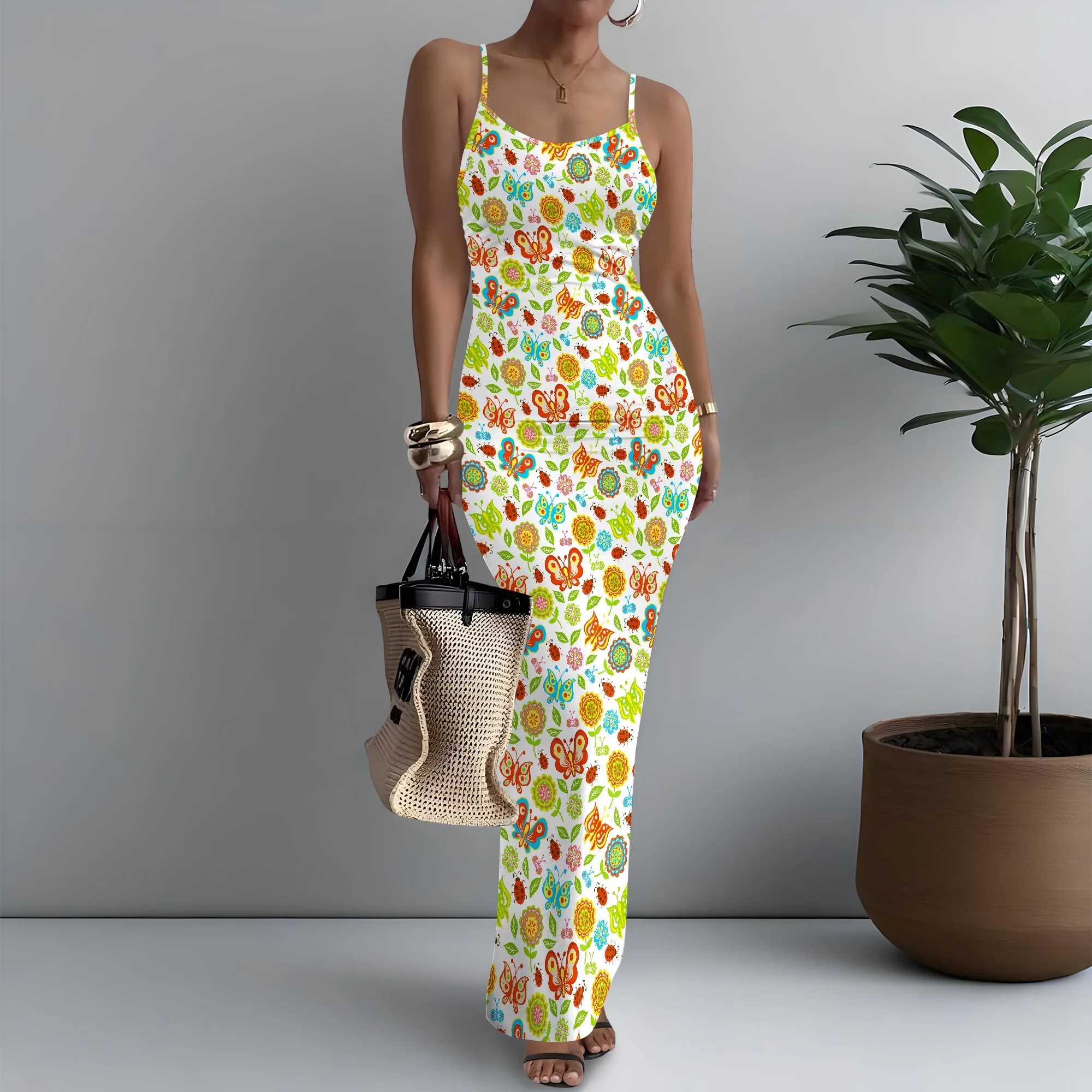 

Women's Spaghetti Strap Maxi Dress Y2K Butterfly Print Cool XS-3XL