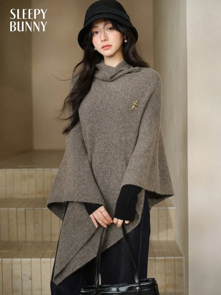 

Women Vintage Knit Cape Sweater Lady Draped Poncho Top Elegant Slouchy Cowl Neck Pullover Cozy Spring Casual Layering Outerwear