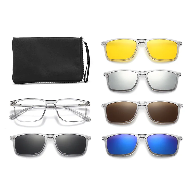 Transparent Grey White Frame 6 in 1 Polarized Clips With 5PCS Magnetic Glasses Sunglasses Magnet Can Be Customized