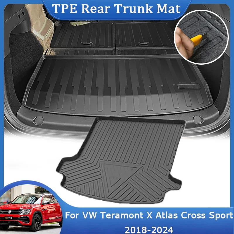 

For Volkswagen VW Teramont X Atlas Cross Sport 2018~2024 TPE Rear Trunk Mat Luggage Waterproof Floor Liner Pad Cover Accessories