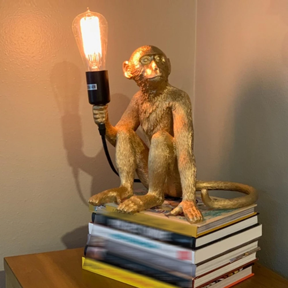 Modern Monkey Table Lamp Resin Simian Desk Lighting Indoor Home Light Bedroom Bedside Table Lamp Decor