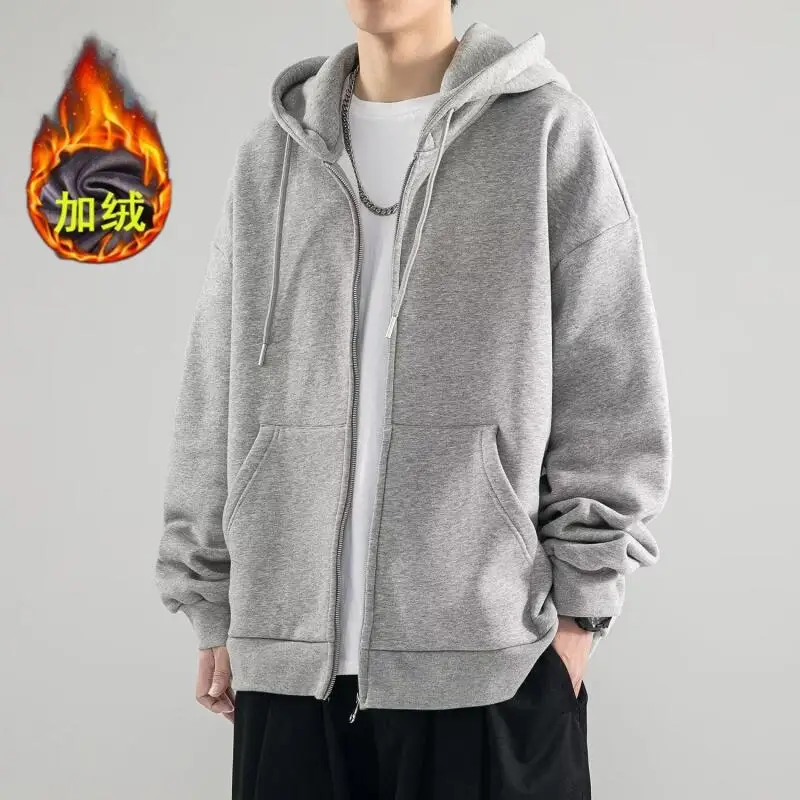 

Plus Size Clothes Man Clothing Hooded Cardigan Jacket Autumn Winter Clothes Leisure Hoodie Velvet Loose Homewear M-8Xl New Style